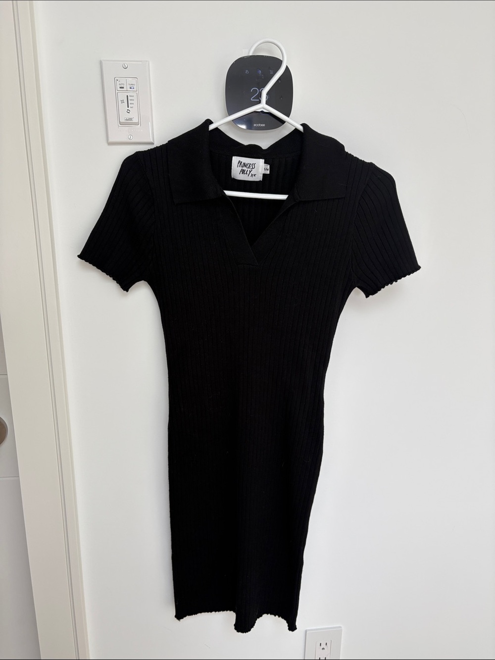 Princess Polly Black Ribbed Polo-Style Mini Dress